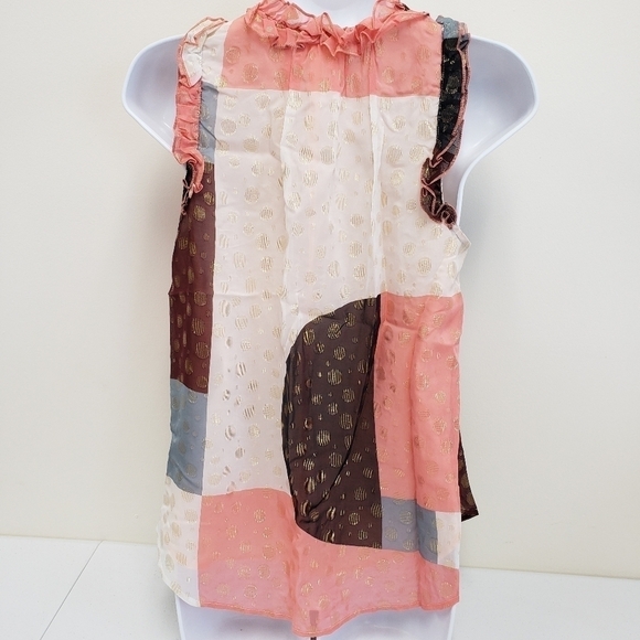 Maeve Anthropologie Sleeveless Ruffle Trim Fantasia Top Size 0 - Picture 2 of 7
